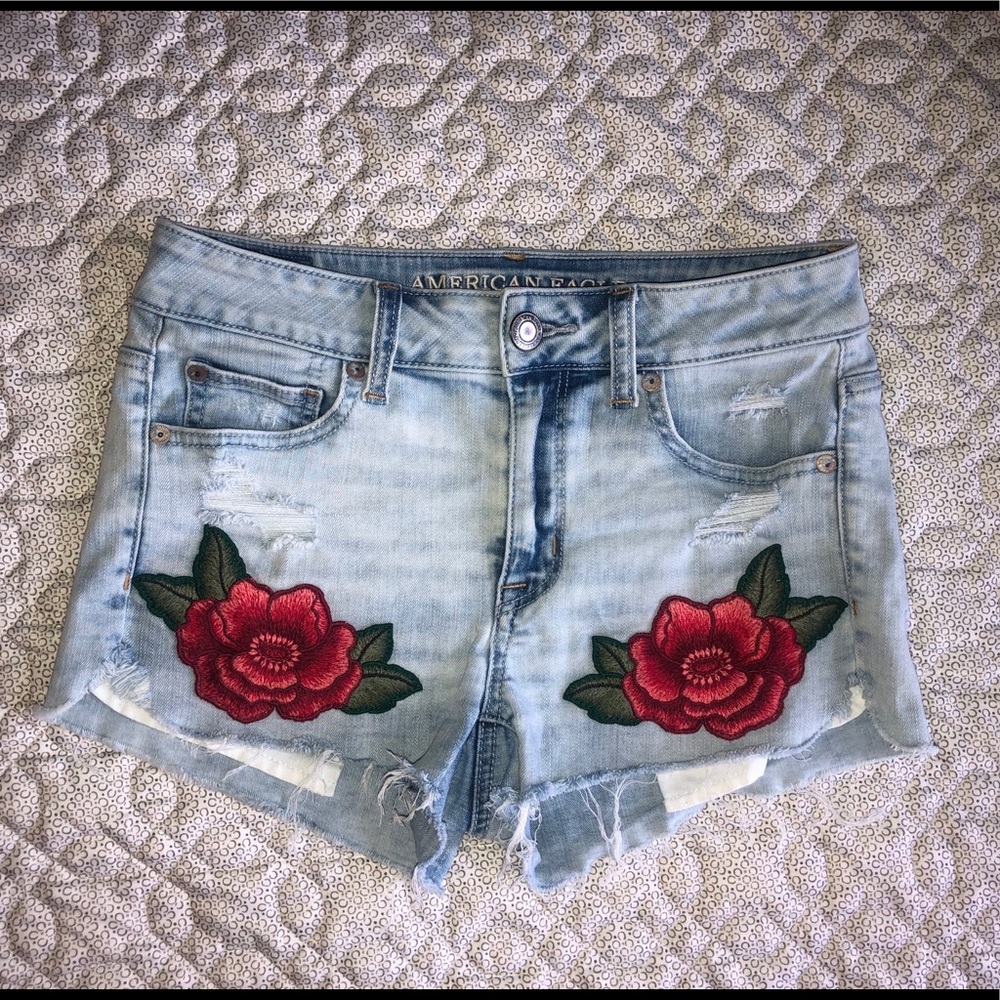 Floral Embroidered Denim Shorts